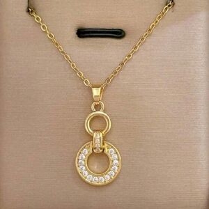 NEW Cubic Zirconia Gold Toned Stainless Steel Dangle Adjustable Necklace